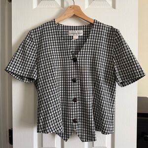 Black & White Plaid Button Front Blouse